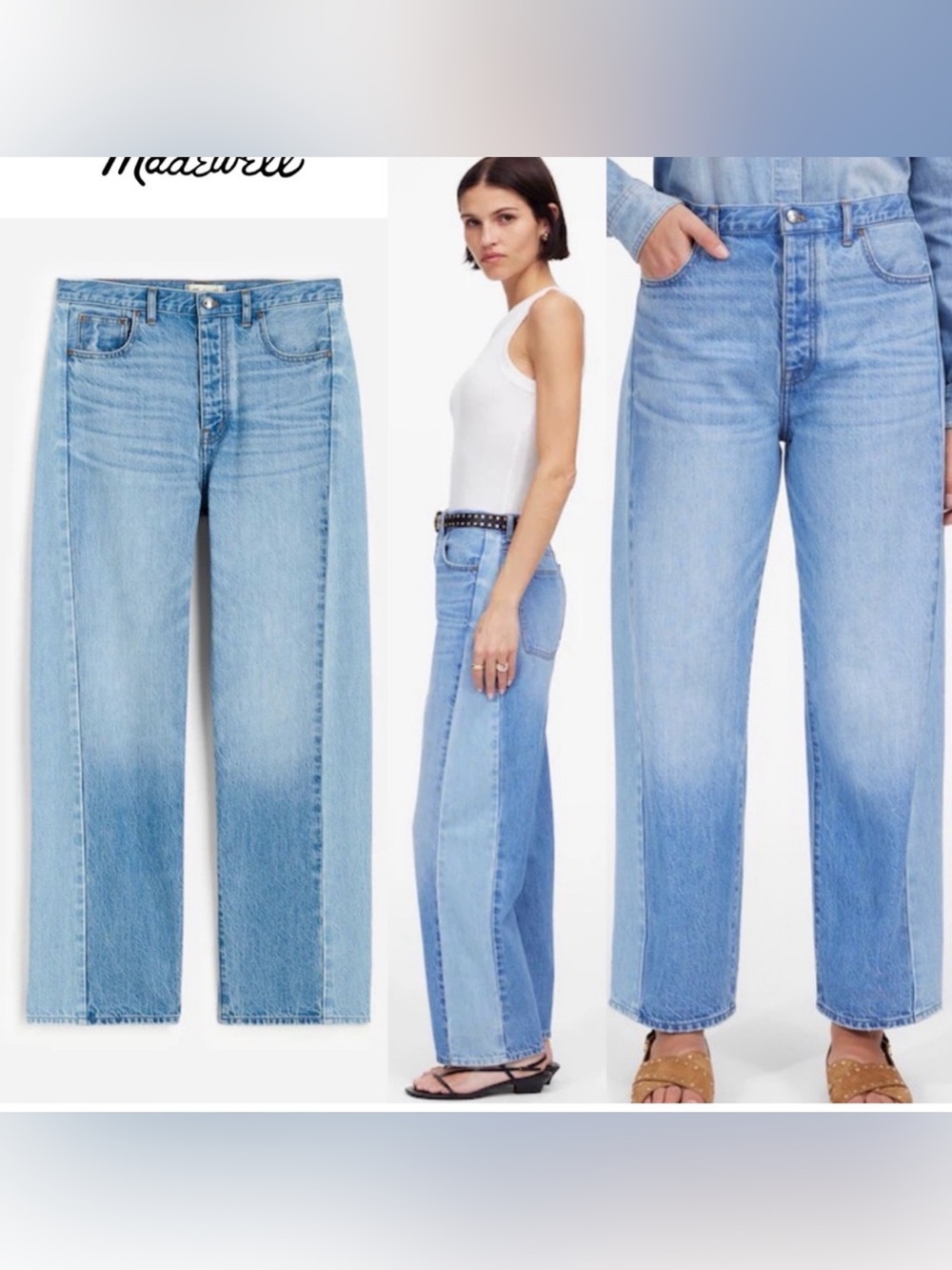 Madewell pierced barrel leg jeans.